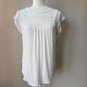 Daniel Rainn Creamy White Short Sleeve Lace Yoke Blouse